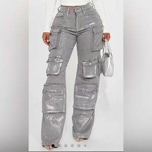 Fashion Nova Silver Cargo Pants